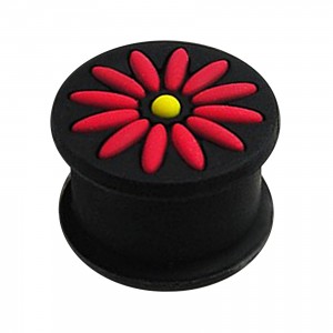 Red/Black 12 Petals Flower Biocompatible Silicone Ear Plug