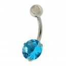 316L Steel Belly Bar Navel Button Ring w/ 8 mm Round Big Turqoise Strass