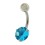 316L Steel Belly Bar Navel Button Ring w/ 8 mm Round Big Turqoise Strass