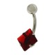 316L Steel Belly Bar Navel Button Ring w/ 8 mm Square Big Red Strass