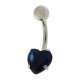 Bauchnabelpiercing Stahl 316L Dick Strass 8 mm Herz Marineblau