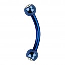 Blue Anodized Eyebrow Curved Bar Ring w/ Two White Strass Balls