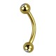 Gold Anodized Eyebrow Curved Bar Ring w/ Two White Strass Balls
