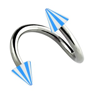 Spirale Piercing Helix Acryl Spitzen Zweifarbig Hellblau / Weiß