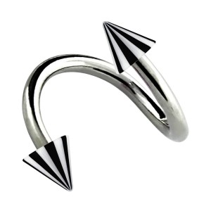 Espiral Piercing Hélix Acrílico Spikes Bicolor Negro / Blanco