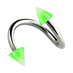 Helix Piercing Twisted Ring w/ Green/White Checkered Spikes