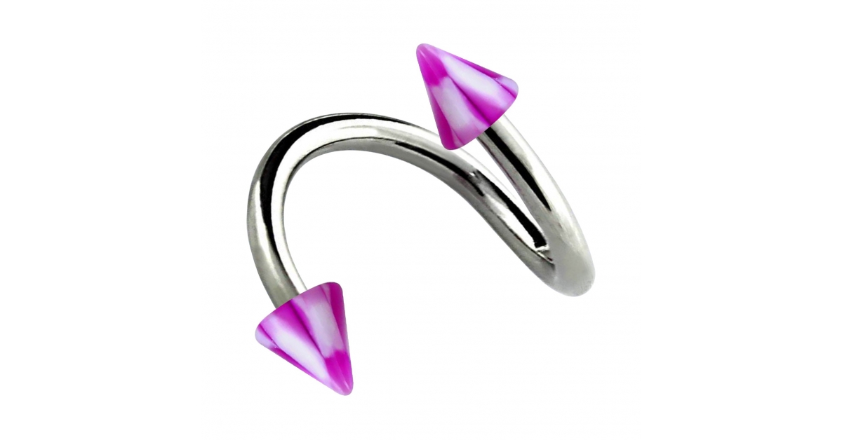 Helix Piercing Twisted Ring w/ Purple/White Checkered Spikes