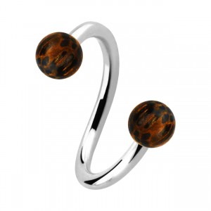 Spiral-Piercing Helix / Lippe / Ohr Zwei Kugeln Palmenholz