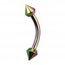 Special Cut Rainbow Anodized Eyebrow Curved Bar Ring w/ Spikes
