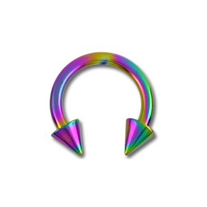 Rainbow Anodized Grade 23 Titanium Tragus / Earlob Ring w/ Two Spikes