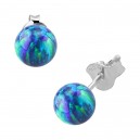 Blue/Green Synthetic Opal 925 Sterling Silver Earrings Ear Pair Studs