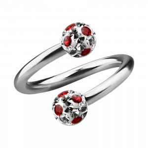 Spiral-Piercing Helix / Lippe / Ohr Kristall Strass Weiß Punkte Rote