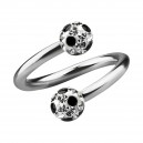 Spiral-Piercing Helix / Lippe / Ohr Kristall Strass Weiß Punkte Schwarze
