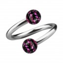 Spiral-Piercing Helix / Lippe / Ohr Kristall Strass Lila Linien Schwarze