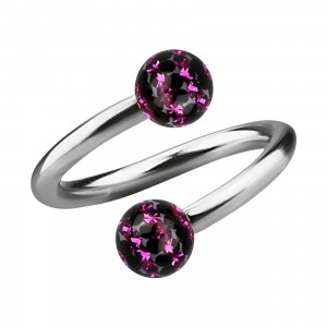 Spiral-Piercing Helix / Lippe / Ohr Kristall Strass Lila Linien Schwarze