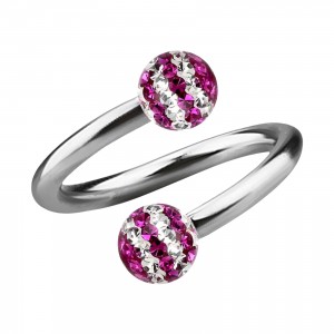 Spiral-Piercing Helix / Lippe / Ohr Kristall Strass Weiß Linien Rosa