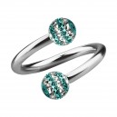 Turquoise Lines White Strass Crystal Earlobe/Lip/Helix Twisted Barbell Ring