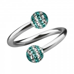 Spiral-Piercing Helix / Lippe / Ohr Kristall Strass Wei&szlig; Linien T&uuml;rkis
