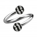 Spiral-Piercing Helix / Lippe / Ohr Kristall Strass Wei&szlig; Linien Schwarze