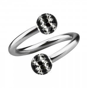 Spiral-Piercing Helix / Lippe / Ohr Kristall Strass Wei&szlig; Linien Schwarze