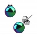 Ball Rainbow Anodized Surgical Steel Earrings Ear Stud Pair