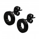 Black Anodized Thick Big Circle 316L Steel Earrings Ear Pair