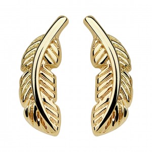 Feather Gold Anodized 316L Surgical Steel Earrings Ear Stud Pair