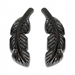 Feather Black Anodized 316L Surgical Steel Earrings Ear Stud Pair