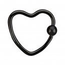Daith-Piercing Ring Stahl 316L BCR/CBR Herz Eloxiert Schwarz