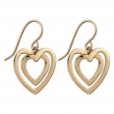 Double Heart Zircon Gold PVD 316L Steel Hanging Earrings Ear Pair