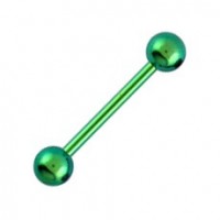 Grade 23 Titanium Green Anodized Tongue Bar Ring w/ Balls
