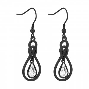 Braid Contour Black Hanging Earrings Ear Pair w/ Hanging Drop White Strass