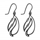 Abstract Swan Contour Black Hanging Earrings Ear Pair w/ Six White Strass