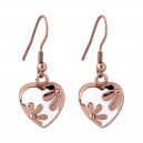 Pink PVD Flower Synthetic Enamel Heart Hanging Earrings Ear Pair