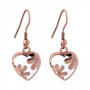 Ohrringe Hängend Herz Synthetischer Schmelz Blume PVD Rosa
