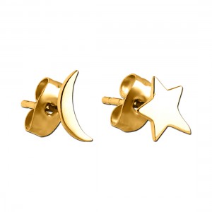 Star/Moon Molded Gold PVD 316L Steel Earrings Ear Studs Pair