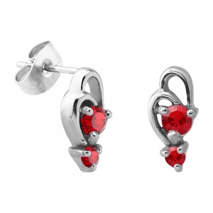 Ohrringe Stud Stahl 316L Halb-Schmetterling Zwei Rote Strasssteine