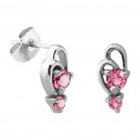 Two Pink Strass Half-Butterfly 316L Steel Earrings Ear Stud Pair