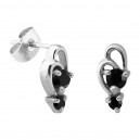 Two Black Strass Half-Butterfly 316L Steel Earrings Ear Stud Pair