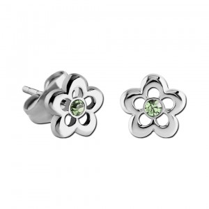 Ohrringe Kind 925 Sterlingsilber Kontur Blume Strass Grün