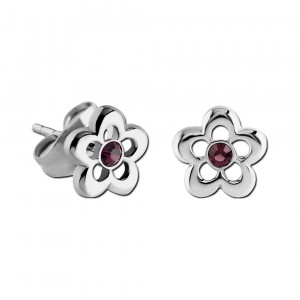 Ohrringe Kind 925 Sterlingsilber Kontur Blume Strass Lila