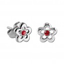 Red Strass Flower Contour 925 Sterling Silver Child Earrings Ear Studs