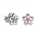 Ohrringe Kind 925 Sterlingsilber Kontur Blume Strass Rosa