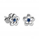 Ohrringe Kind 925 Sterlingsilber Kontur Blume Strass Dunkelblau