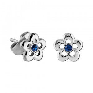 Ohrringe Kind 925 Sterlingsilber Kontur Blume Strass Dunkelblau