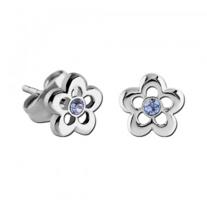 Ohrringe Kind 925 Sterlingsilber Kontur Blume Strass Hellblau