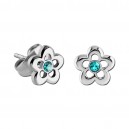 Turquoise Strass Flower Contour 925 Sterling Silver Child Earrings Ear Studs