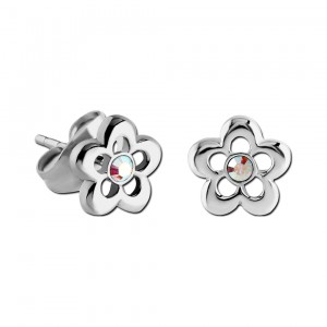 Ohrringe Kind 925 Sterlingsilber Kontur Blume Strass Mehrfarbig