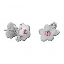 Ohrringe Kind 925 Sterlingsilber Blume Strass Rosa Zwei Bl&auml;tter