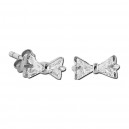 White Strass Tie Bow 925 Sterling Silver Child Earrings Ear Studs Pair